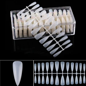 Clear full cover stiletto nail tips in plastic box