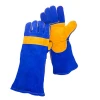 Competitive  Blue Color Long Sleeve Cow Split Leather Welding Safety Gloves