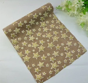 Competitive Price Christmas Glitter Star Decorative Thin Printed Woven Jute Fabric Fiber Roll