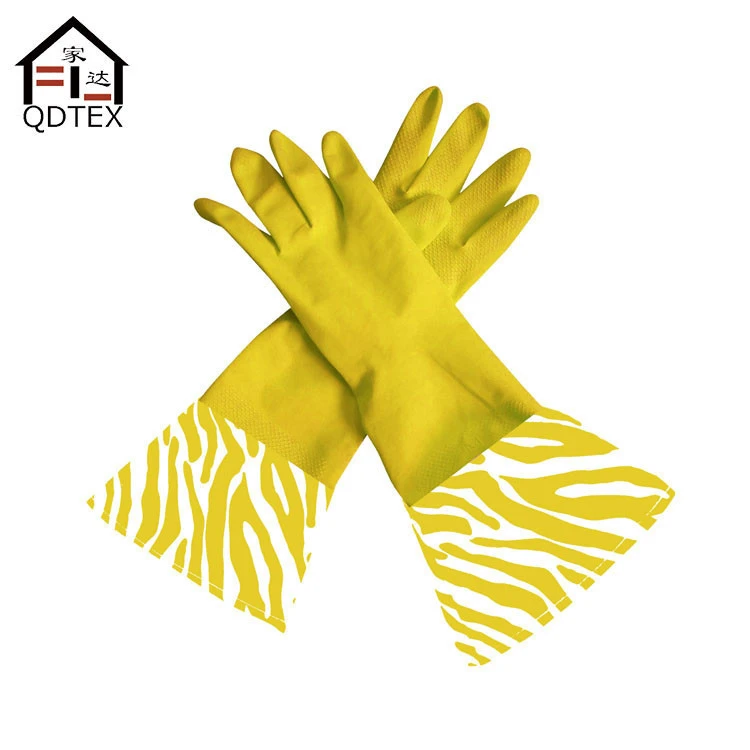 cotton flock lining long rubber household glove