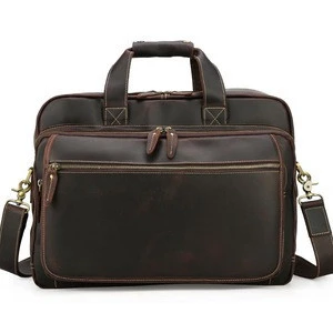 Crazy Horse Leather Briefcase Large Capacity Business Handbag Men Genuine Leather 17inches Laptop Briefcase