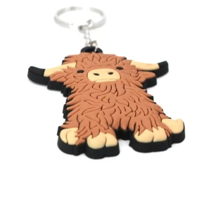 Creative Cartoon Highland Cow Key Chain Plastic Car Pendant for Decoration Perfect Birthday Gift Hanging Style
