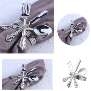 Creative Napkin Buckle Fork Knife Spoon Silver Napkin Rings Tableware Napkin Ring Holder For Wedding Party Table Decoration