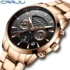 CRRJU 2212 Luxury Mens Quartz Watch Sport Chain Stainless Steel Chronograph Clock Man Calendar Waterproof Relogio Masculino