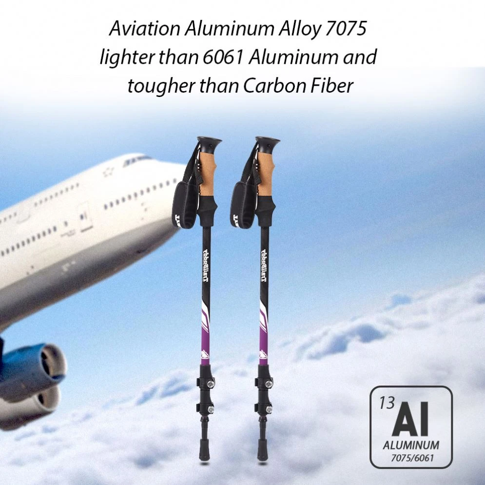 Custom 3-section telescopic folding Aviation Aluminum 7075 tracking walking hiking Sticks Trekking  Poles