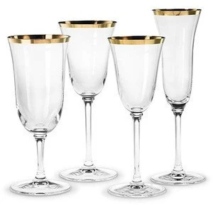 Custom wholesale with gold rim wine glass cup for wedding glassware set ,crystal flute champagne glass