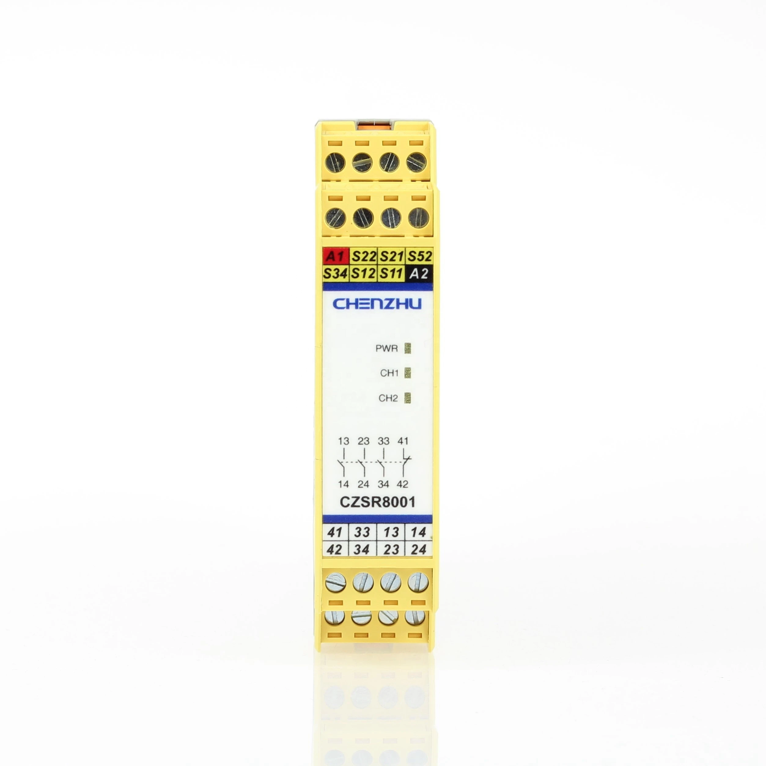CZSR8001-2A2B  E-Stop button, safety gate | 24V DC/AC | 2NO+2NC | Auto/Manual Reset Safety Relay