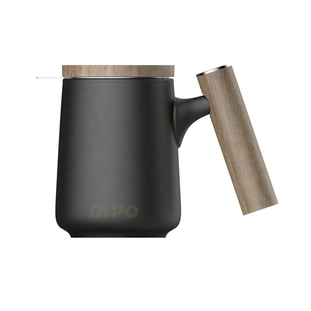 DHPO coffee mugs tea ceramic with wooden handle and lid