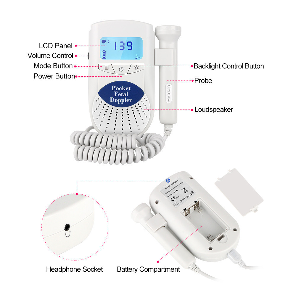 Buy Digital Fetal Doppler Ultrasound Sound Baby Heartbeat Detector ...