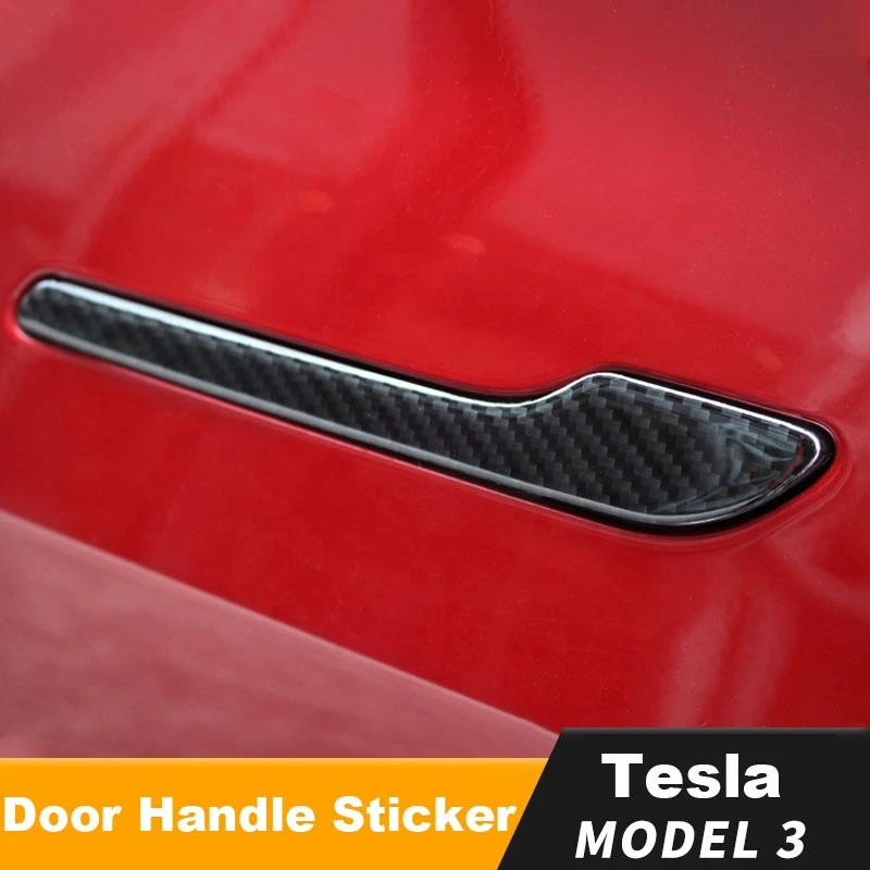 Door Handle Stickers For Tesla Model 3 Door Handle Wrap Protector Carbon Fiber Sticker Exterior Car Care Accessories