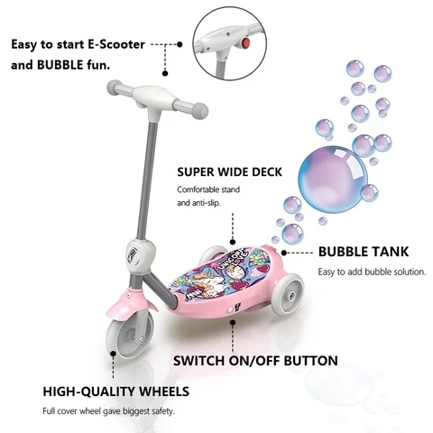 Dual Motor Electric Bubble Function Scooter for Kids Cheap CE Certificate 3 Wheels Ride on Toy Car 6V Lead Acid Battery Plastic