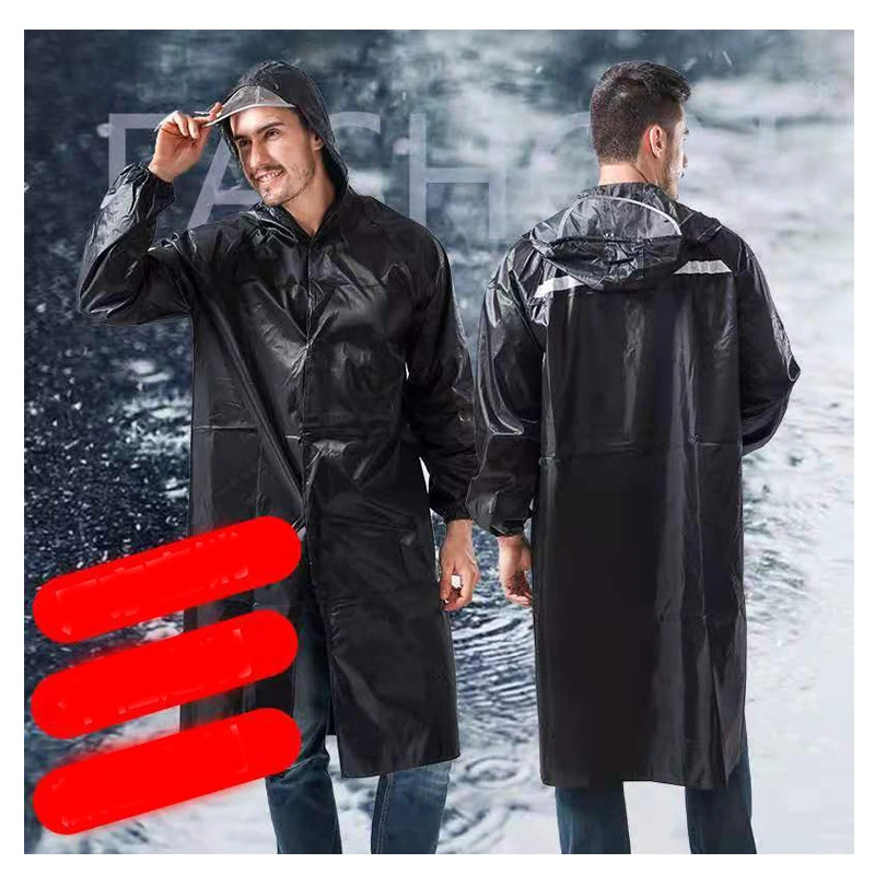 Durable Long Sleeve and Zip Rain Jacket Oxford Coated Raincoat Waterproof With Reflective Safety Jacket