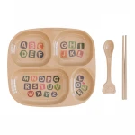Durable Rectangle Dinner Plate with 4 Compartment Color Letter Printing Adult and Kid Food Dish Plate with Spoon and Chopsticks