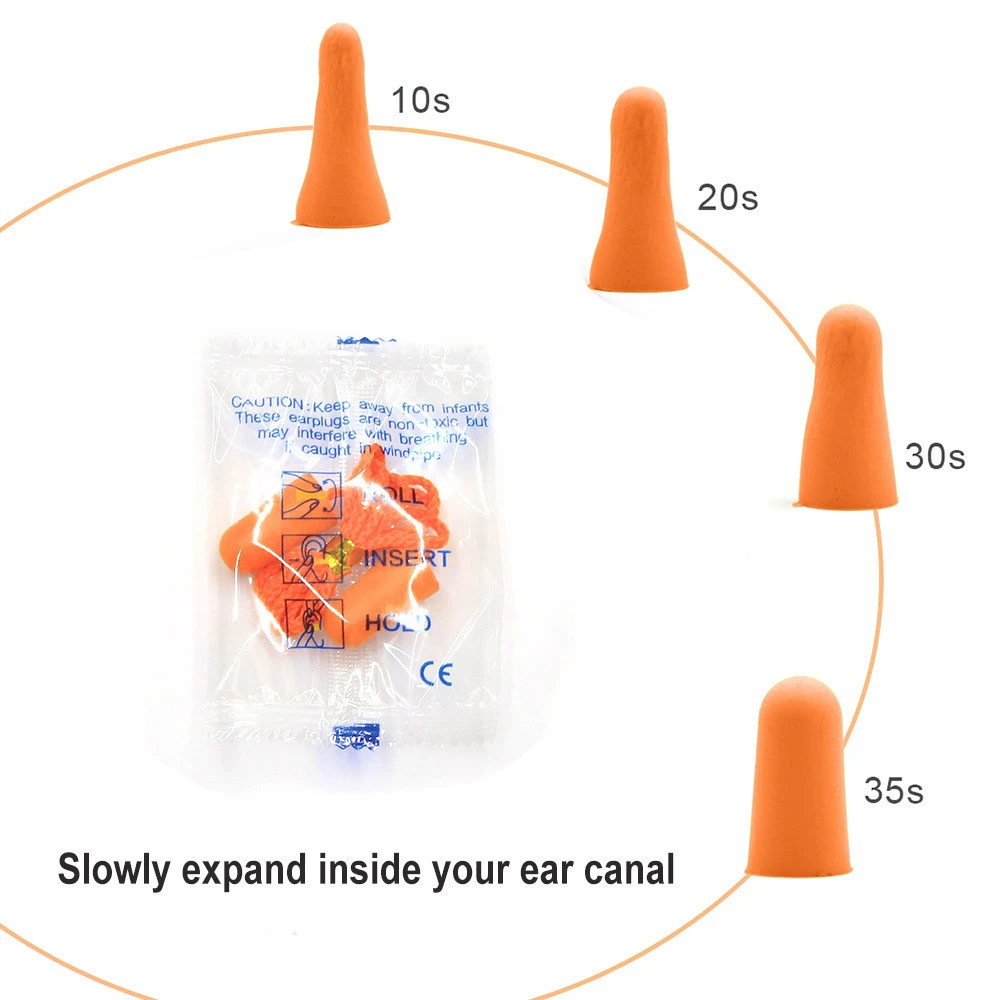Ear Plugs PU Foam Corded NRR 31dB SNR 38dB Soft Bullet Noise Reduction Cancelling Sound Blocking CE EN352-2 Hearing Protection