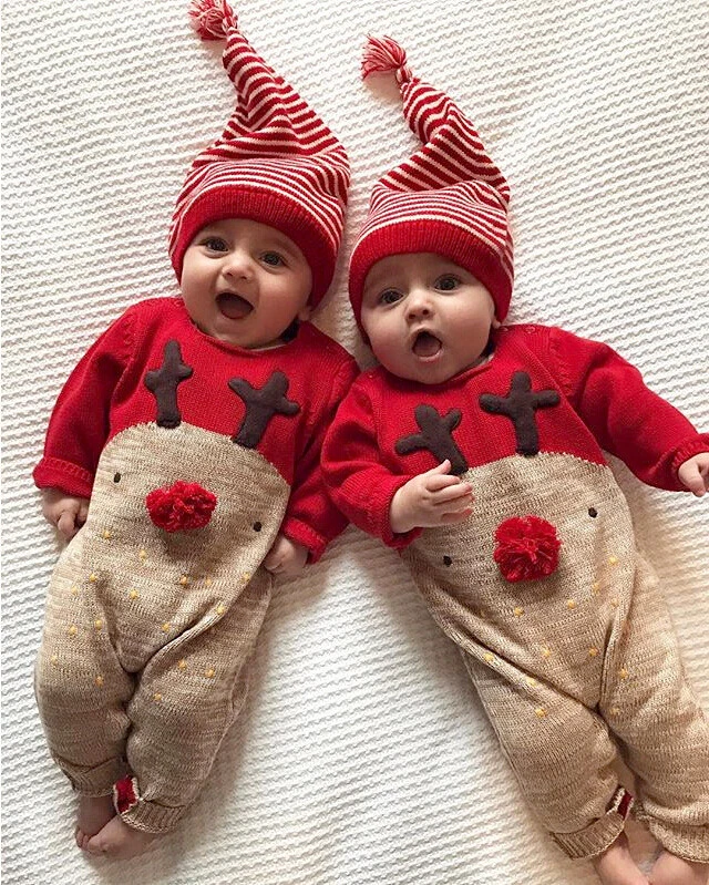 ecowalson 2Pcs Newborn Baby Boys Girl Christmas Rompers Long Sleeve Deer Romper Jumpsuit Hat Sleepwear Party Costume Baby Clothe