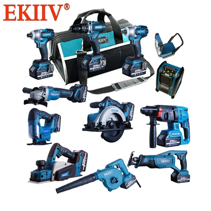 EKIIV popular professional china factory 12 in one set 21v 18volt 4.0A 5.0A 6.0A 20-volt cordless power tools