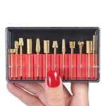 Electric Nail Drill Diamond Bit Nail Art Drill Bit Set Gold Carbide Professional Bits Tools 12Pcs 3/32'' with Storage Case Hold
