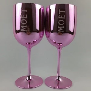 Electroplated  Gold Pink Color Branded Plastic Wine Goblets Glass For Party Events
