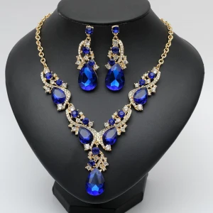 Elegant crystal statement pendant earrings costume accessories luxury wedding bridal jewelry sets necklace