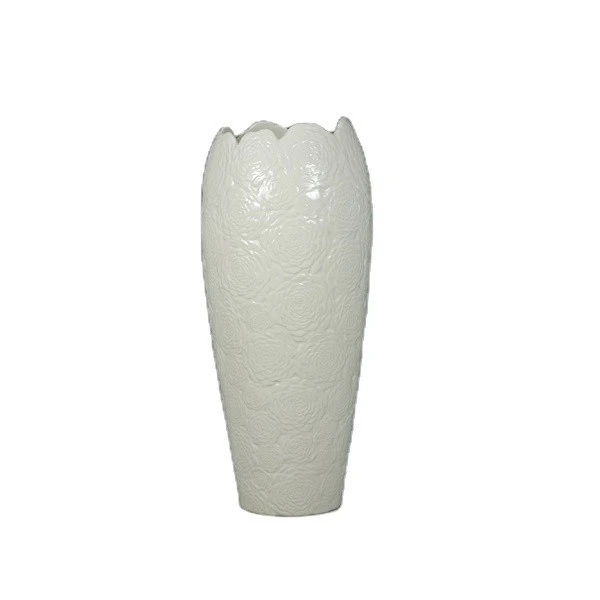 Embossed Porcelain Elegance White Rose Design Ceramic Flower Vase