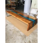 Epoxy design L-shape solid wooden office table with clear resin large conference table