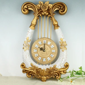 European Style High Quality Mute DIY Fashion Harp Shape Decoration Wall Clock