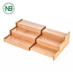 Expandable Bamboo Spice Rack, 3-Tier Step Shelf Cabinet Organizer