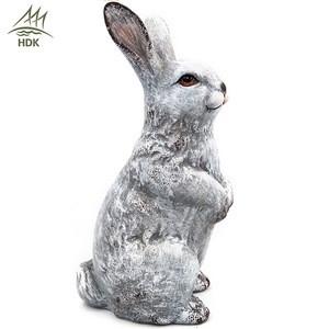 Factory direct sell distressed finish ceramic rabbit shape garden ornaments for easter day