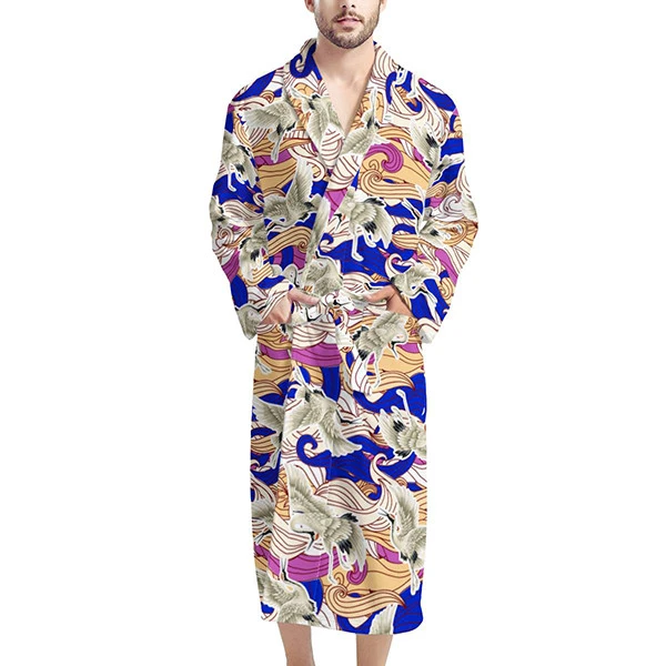 Factory Manufacture Custom Colorful Long Sleeve Sleepwear Pajamas Luxury Waffle Hotel Bathrobe Men Free Shipping