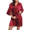 Factory Price In-stock Ladies Polyester Satin Robe Bathrobe Satin Pajamas