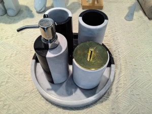 Factory Price White/Black Marble Bathroom Accessories for Wholesale Exquisite hotel bathroom accessories, villa bathroom