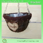 Factory wholesale willow wicker basket hanging basket garden basket with handle & plastic lining for planting
