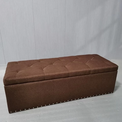 Factory Wholesale wooden linen sturdy and reliable Square ottoman stool with Silver rivet with storage