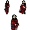 Fancy Red and Black Plaid Woven Big and Stoles With Fur Trim Fashion Wool Shawl