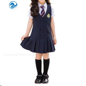 Fashion Summer USA UK primary school uniform designs 2pcs kids school uniform for girl