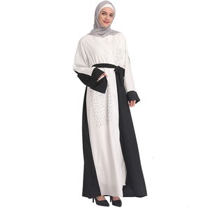 female white classic stitching cardigan Muslim Arabic Robe Fashion Trend Design Islamic Clothing Abaya Button Ethnic Thobe