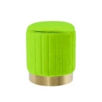 Fine quality diamond cut grey velvet round stool ottoman golden ring