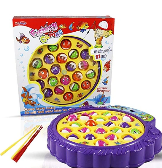 Fishing Game Toy Set with Single-Layer Rotating Board with Music Includes 21 Fish  indoor play game toys
