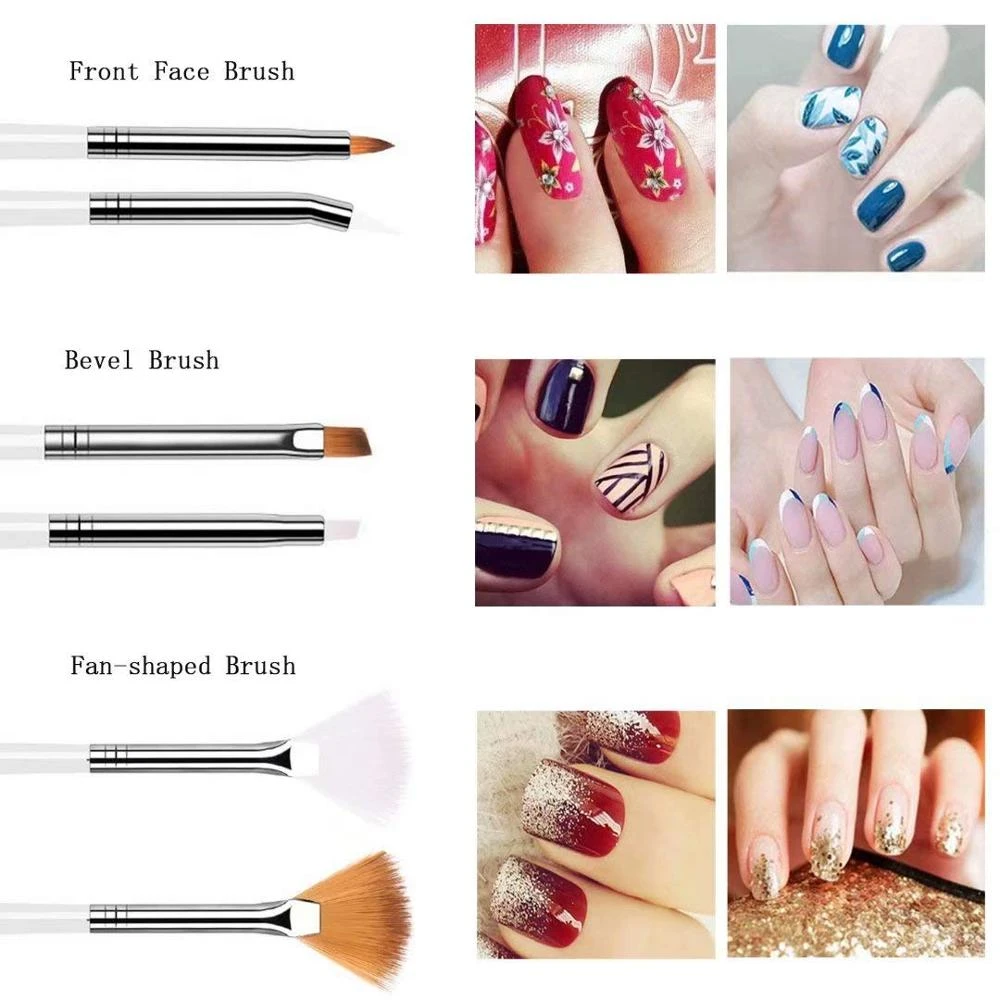 FIVEART Nail Art Supplies Brush Set 5pcs Dotting Pen 3D nail diamonds rhinestones Kit 8pcs Chunky Glitter for Cosmetic face hair