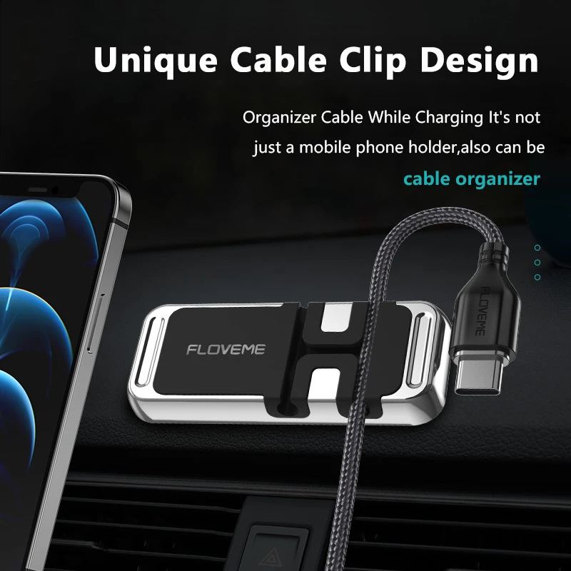 Floveme Mini Universal Magnetic Car Dashboard Desktop Phone Holder 360 Rotation Cable Clip Phone Stand Accessories