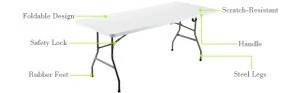 Folding Utility Table, Fold-in-Half Portable Plastic Picnic Party Dining Camp Table
