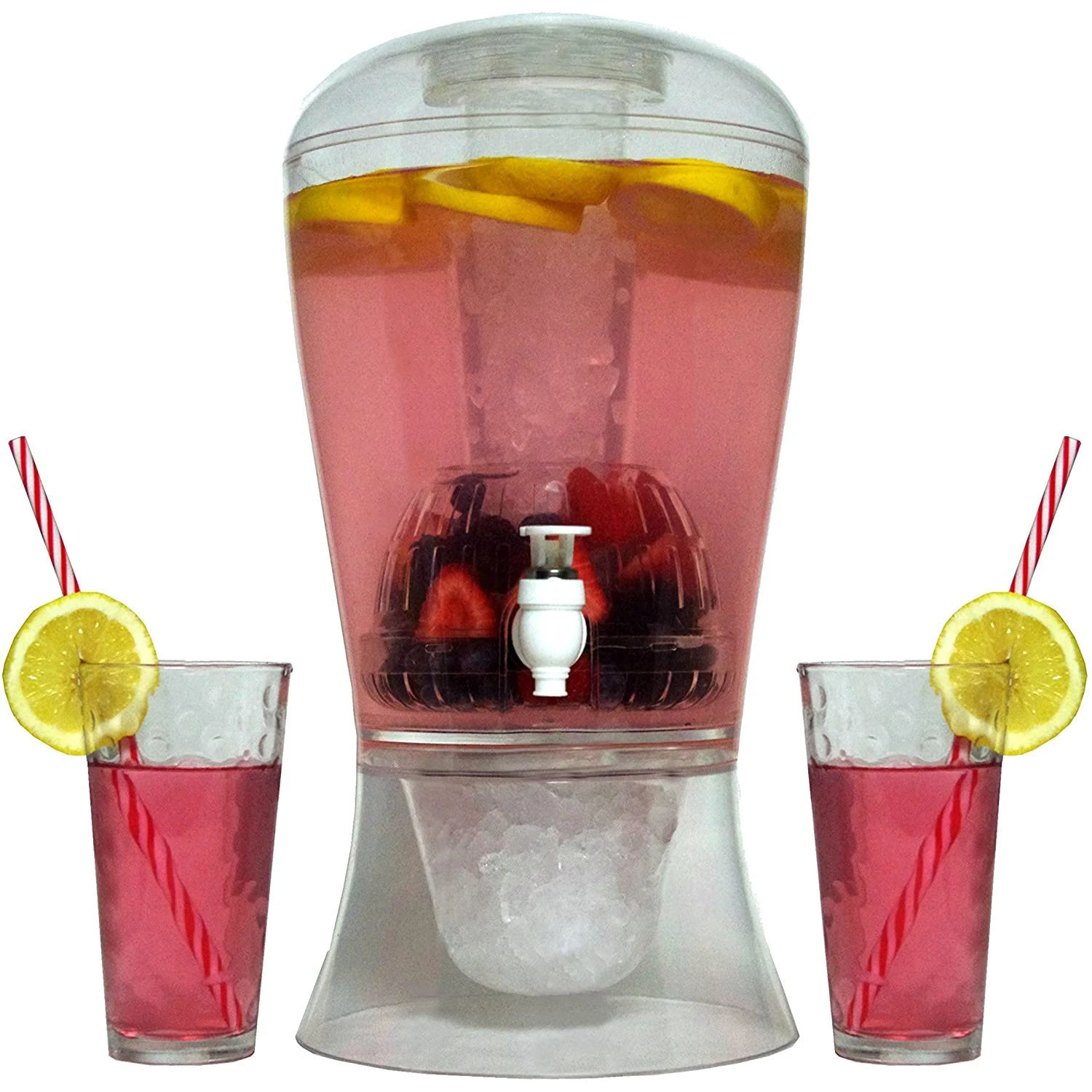 Food Grade Clear 2 Gallon Beverage Dispenser Acrylic Drink Dispenser with Cooling Ice Cylinder, Infusion Bowl for Fruit