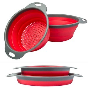 Food Grade Silicone 2pcs Collapsible Colander Strainers Set with Grip Handles