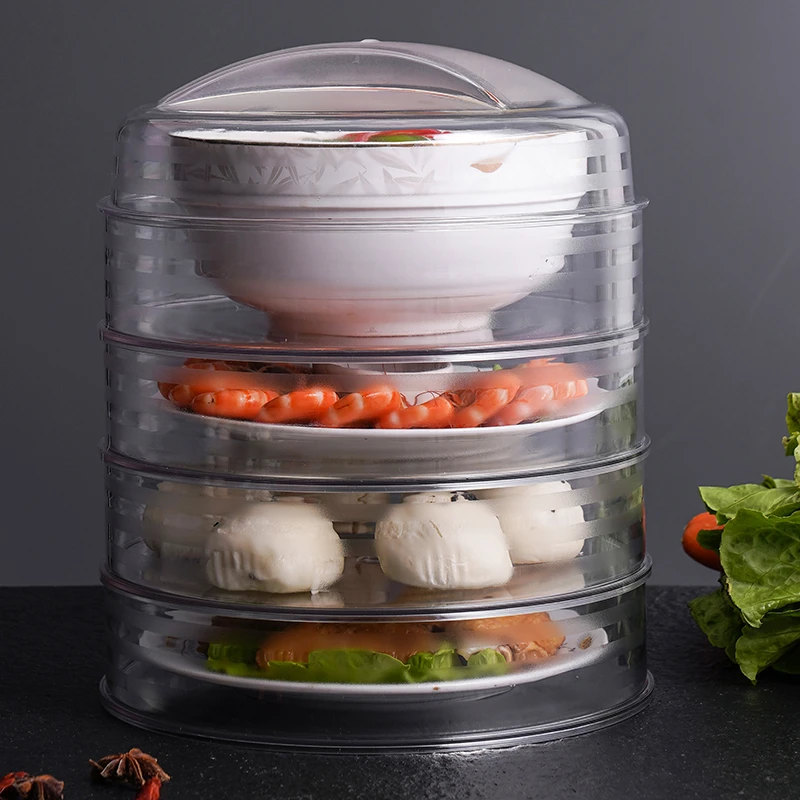 Food Umbrella Dustproof Multilayer Transparent Stackable Kitchen Insulation Vegetable Restaurant Table Clear Dome Dish Cover