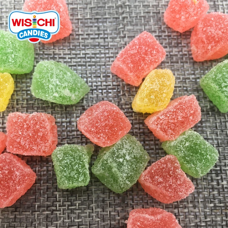 Free sample high quality cube shape jelly candy gummy sour sweet mix fruity gummy halal soft candy
