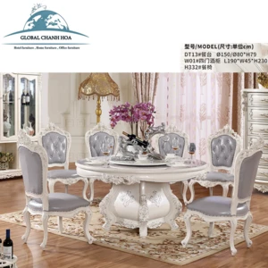 French Royal Style Solid Wood long Dining Table Set With Chairs luxury hand carved dining room furniture