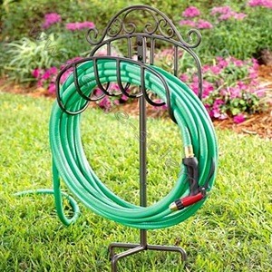 Garden Wrought Iron Reel Hose Holder with Stick