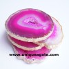 Gemstone Pink Agate Natural Slice/Coaster With Golden Edges