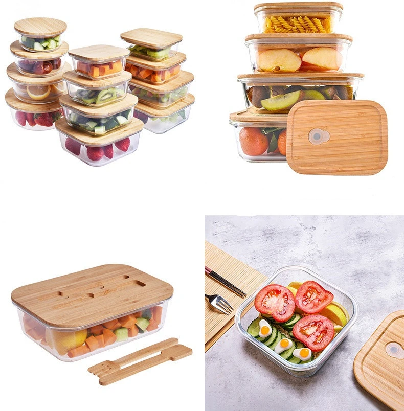 glass food storage containers reusable food fresh keeper with bamboo lids