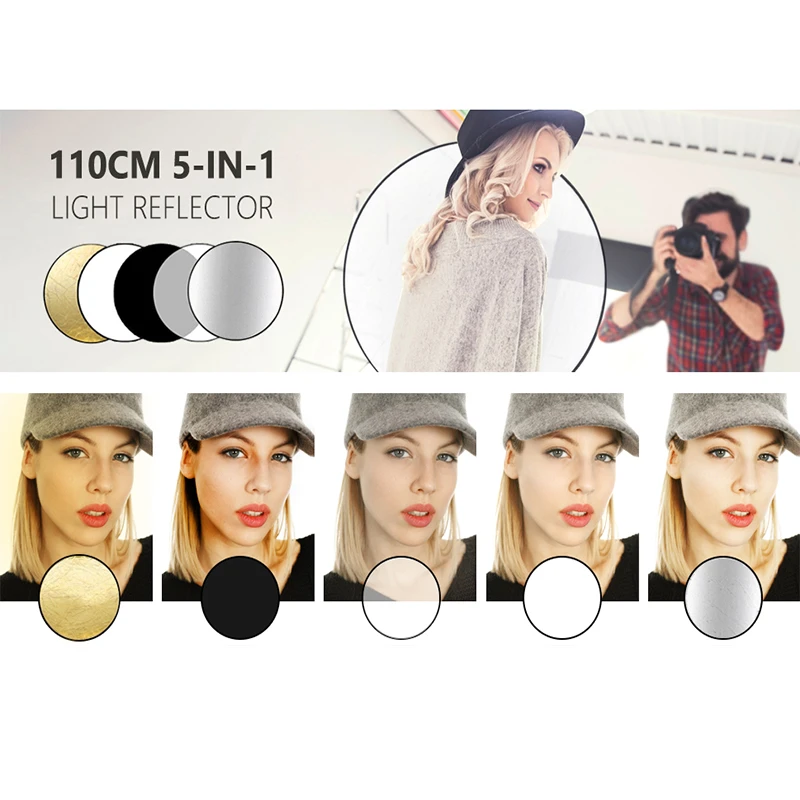 Godox Photography Lighting Reflector 43"/110cm Portable 5 in 1 Collapsible Round Multi Disc Studio Photo Reflector